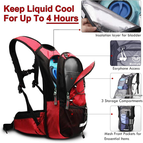 Insulated Hydration Backpack Pack with 3L BPA Free Leak Proof Bladder, Lightweight Daypack for Hiking, Running, Camping