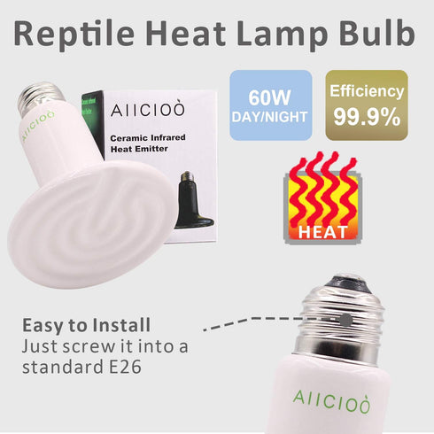 Reptile Heat Lamp Bulb 60W - Infrared Heater Lamp for Chicken Coop, Lizard, Aquarium, Snake, Dogs, 110V, White