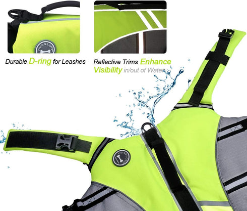 VIVAGLORY Bright Yellow Sports Style Dog Life Vest, Life Jacket for Swimming & Boating, Ripstop Buoyancy with Handle, S