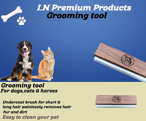 Original Deshedding Grooming Tools for Horse, Cats & Dogs, Ergonomic Wooden Handle Professional Brush, Remove 95% of