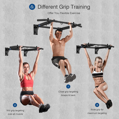 Wall Mounted Pull Up Bar - Thicken Steel Chin Up Bar for Home Gym, Max Load 300 lbs, Includes Punch Bag and TRX Hook.