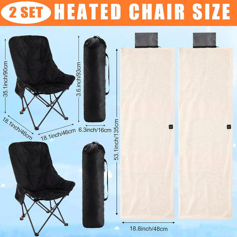 2 Set Camping Chairs with Heated Cushions Foldable Portable Outdoor Chairs for Winter, Tailgating, Fishing, Sports