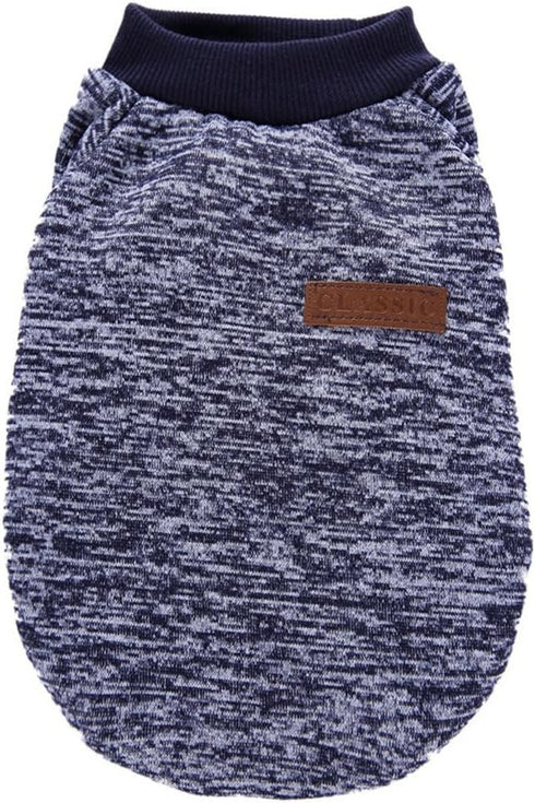 Pet Dog Navy Blue Classic Knitwear Sweater, Warm Winter Coat for Small Dogs (M)