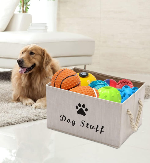 Geyecete Large Fabric Storage Bins, Collapsible Cube Basket for Dog Apparel & Accessories, Beige
