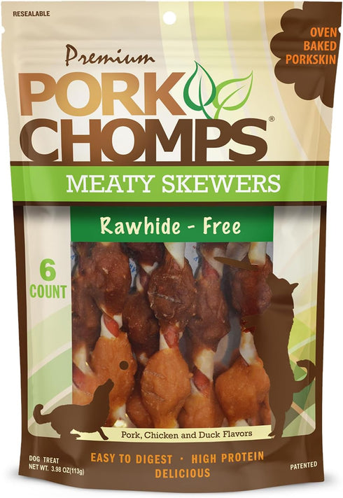 Pork Chomps Premium 6CT Meaty Skewers, 3.98 Ounce (Pack of 1)