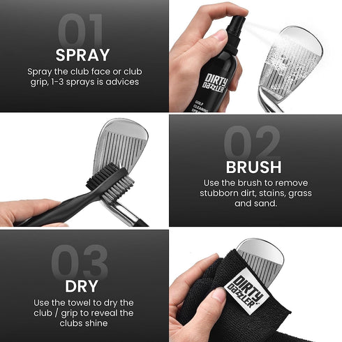 Golf Club Cleaning Kit - Includes Groove Cleaner Tool, Golf Club Cleaner Brush, Towel, and Spray