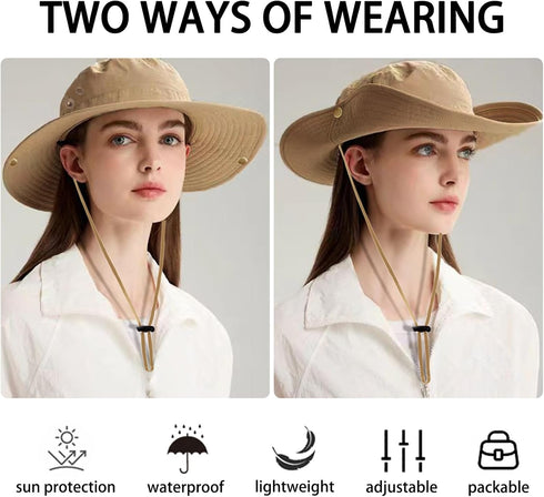 Sun Hat for Women and Men, UPF 50+ Waterproof Wide Brim Fishing Hat with Adjustable UV Protection