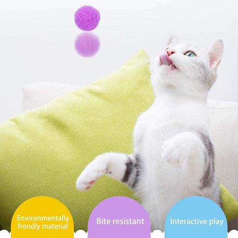 VOVIGGOL 30Pcs 1.3 Inch Cat Toy Balls Soft Kitten Pompom Toys Indoor Cats Interactive Playing Quiet Ball Cats Favorite