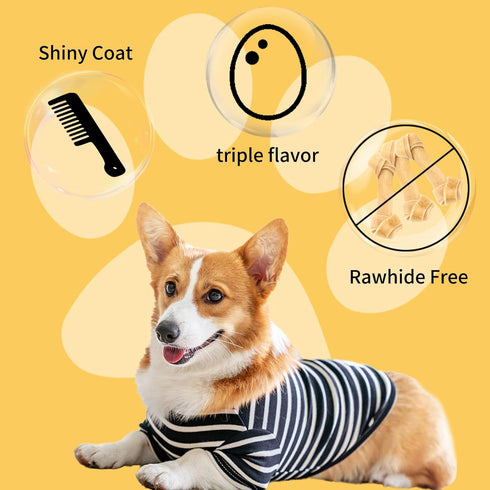 ASMPET Dog Treat Twists - Triple-Flavor Non-rawhide Chicken Chews with Fish & Duck for All Dogs