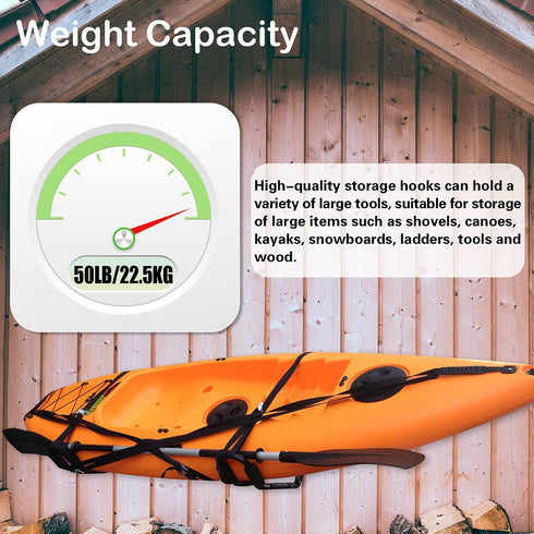 Kayak Rack Wall Mount, Canoe Hanger Hooks, Storage Hook for Hanging Outdoor Beach Chair, Bicycle & Surfboard