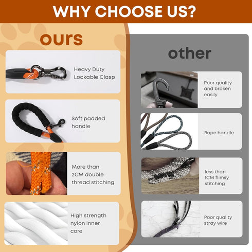 Long Dog Leash for Training 16FT/30FT/50FT/100FT, Reflective with Lockable Hook, Heavy Duty Lead for Large Medium Small
