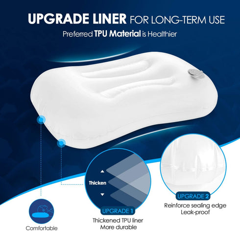 Hikenture Camping Pillow with Removable Cover, Ultralight Inflatable Pillow for Neck Lumbar Support