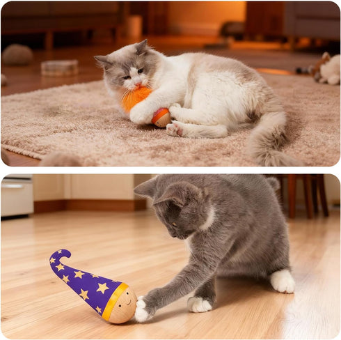 Lulu's world Wooden Interactive Cat Toy with Catnip - Nienie Tumbler Wobble Toy for Indoor Cats, Self-Righting Chaser