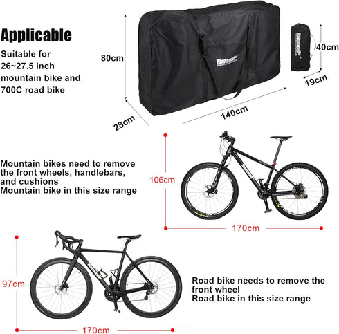Rhinowalk Bike Transport Bag, Waterproof Bicycle Travel Case for 26 Inch Wheel Size Mountain Road Bikes, Foldable