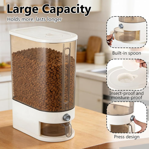 Pet Food Storage Container with Lid & Scooper Press to Dispense Clear Airtight Cat Food Storage Container Dog Food