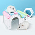 DIY Wooden Dwarf Hamsters House, Gerbil Hideout with Rainbow Bridge Swing, PVC Seesaw, Small Animal Habitat Accessories
