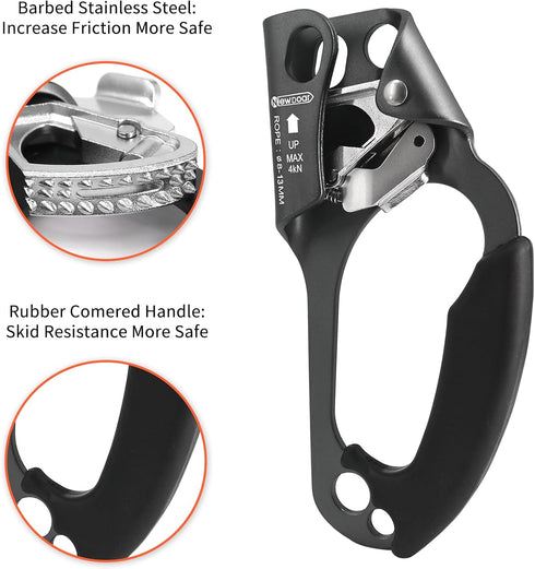 NewDoar UIAA & CE Certified Hand Ascender, Rock Climbing Tree Arborist Rappelling Gear for 8~13MM Rope
