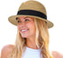 Straw Fedora Sun Hats for Women & Men, Summer Short Brim Roll Up Trilby Hat, Packable Panama Jazz Hat