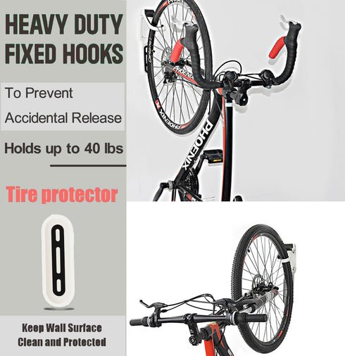 White Garage Indoor Bike Rack, Wall Mount Organizer Hook for Vertical Hanging, Heavy Duty Space Saving
