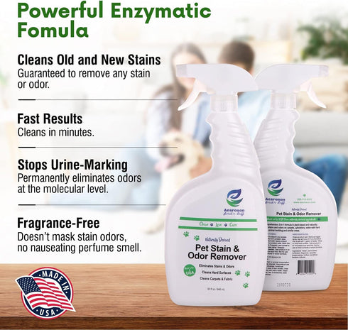3-in-1 32 oz (1 Pack) Pet Stain and Odor Remover Spray - Formula Natural Pet Odor Spray- All-Purpose Carpet Deodorizer