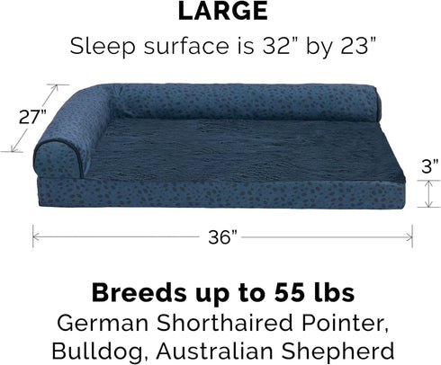Furhaven Orthopedic Dog Bed for Large/Medium Dogs - Plush & Almond Print L Shaped Chaise, Removable Bolsters, Washable