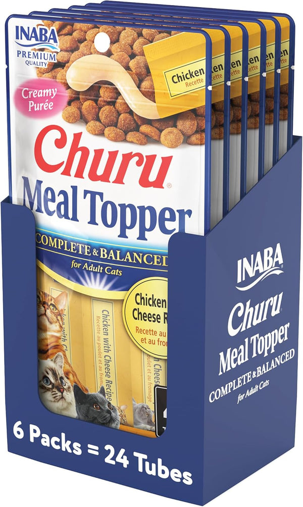 INABA Churu Meal Topper for Cats: Complete & Balanced, Creamy, Lickable Purée Cat Food Topper, 0.5 Ounce Tube, 24 Tubes