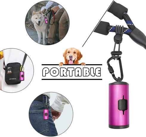 Metal Dog Poop Bags Holder, Aluminum Dispenser with 15 Black Unscented Waste Bags for Dog Walking