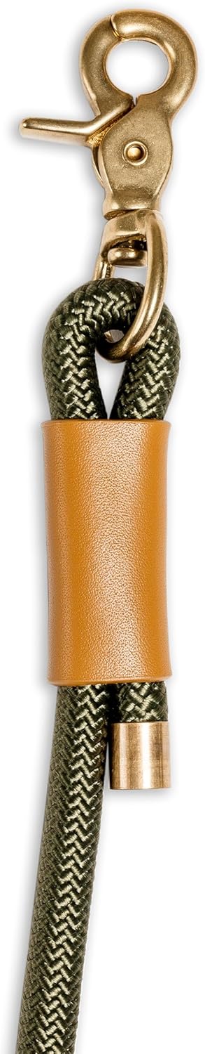 Remy+Roo Manhattan Olive 5 ft Heavy Duty Dog Leash, Custom Waste Bag Ring, Double Stitched Leather, Brass Finishes