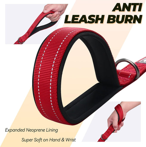 VIVAGLORY Twingrip Dog Leash - Double Handle for Training & Walking, Reflective Heavy Duty, 6ft x 1in, Red