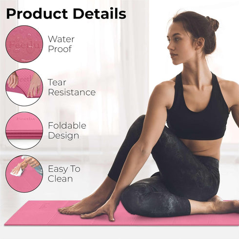 Foldable Yoga Mat - 6mm Thick, Lightweight, Easy to Store for Travel, Anti-Slip Folding Exercise Mat for Workouts