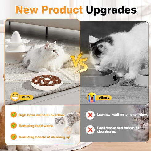 Cat Slow Feeder Bowl with Fish Pool Design, Interactive Puzzle Feeder Dish for Healthy Eating Diet for Cats