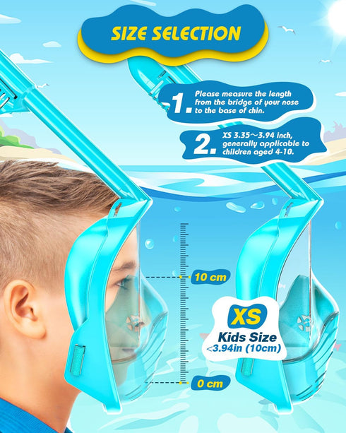 QingSong Kids Snorkel Mask, Full Face Snorkeling Set with Camera Mount, 180 Degree Panoramic View Gear