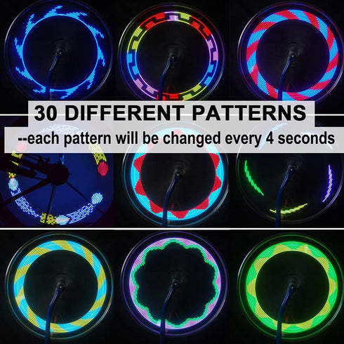 Solhice 2 Tire Rechargeable LED Bike Wheel Lights, Waterproof Bicycle Spoke Lights, 30 Patterns for Night Riding