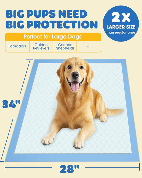 100-Pack 34" 28" 6-Layer Extra Large Pee Pads - x Puppy Pads for Dogs with Leakproof Protection, Disposable