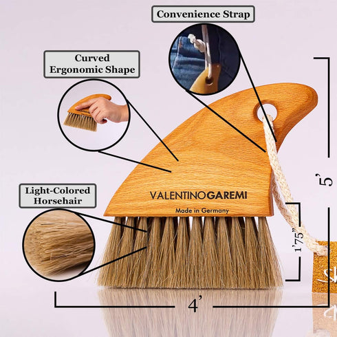 Valentino Garemi Sand Beach Cleaning Brush - Body Skin Feet Sand Remove, Genuine Soft Horse Hair, Made in Germany