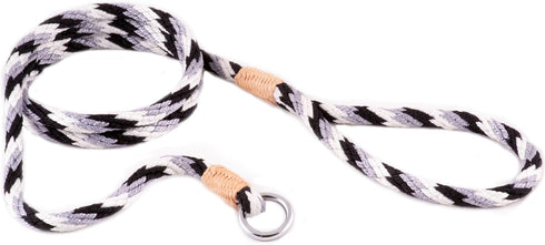 Alvalley Nylon Slip Leashes with Braided Leather - Adjustable Pet Lead for Dogs - Soft, Smooth Leash for Training & Walking - Durable, Strong Rope (Black, White & Gray, 4ft Long, 8mm Thick)