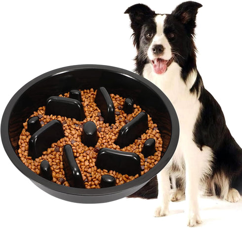 JASGOOD Large Dog Feeder Slow Eating Bowl, Elevated Diners Replacement Bowl (Black, Large, Fit Opening 8.9"-9.25")