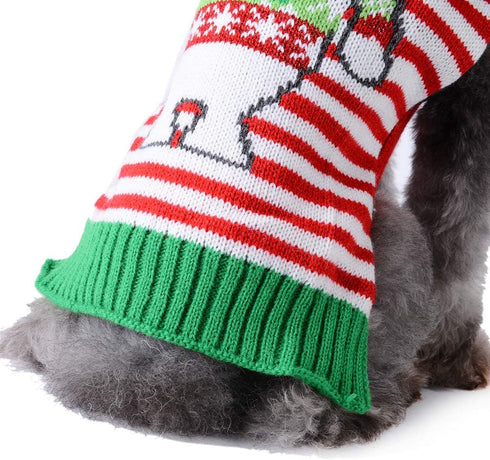 Dog Christmas Sweater for Small Medium Dogs, Knitted Soft Warm Holiday Clothes with Cute Bear Striped Design (XL, Green