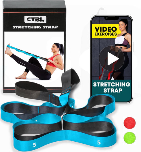 Stretching Strap with Loops, Non Elastic Stretch Band for Physical Therapy, Yoga, Exercise, Flexibility