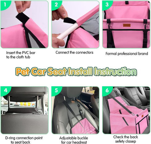 SWIHELP Pet Car Booster Seat Travel Carrier Cage - Oxford Breathable Folding Soft Washable Travel Bags for Dogs, Cats,
