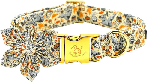 Elegant Little Tail Fall Dog Collar with Flower, Halloween Plaid Pet Collar for X-Small Dogs, Holiday