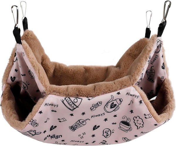 Petmolico Small Pet Hammock Bed, Warm Hanging BunkBed for Parrot, Sugar Glider, Squirrel, Hamster, Rat, Pink Cup
