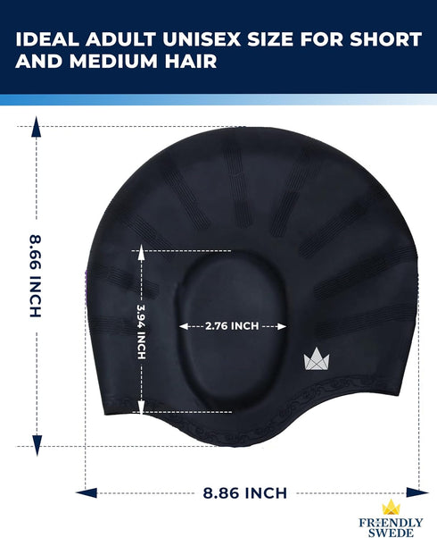 The Friendly Swede 2-Pack Swim Caps for Women & Men — Waterproof Silicone Swimming Caps for Medium & Long Hair
