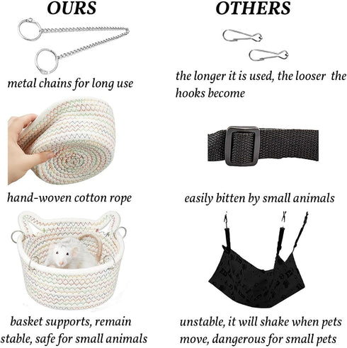 JWShang Small Rat Hammock for Cage, Chew Proof Hanging Bed Basket, Durable Accessories for Mice, Sugar Glider