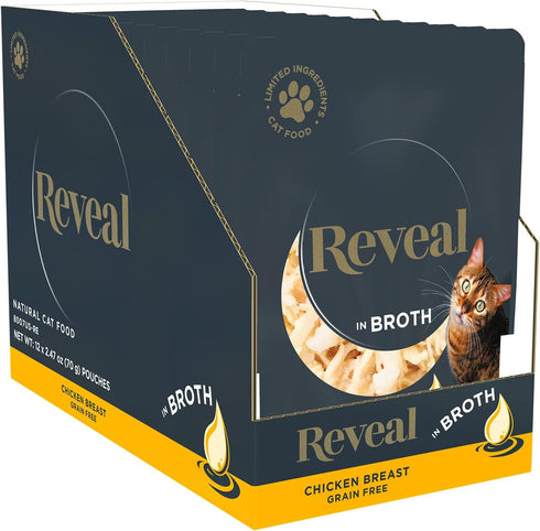 Reveal Natural Wet Cat Food, 12 Count, Grain Free, Limited Ingredient Cat Food Pouches, Chicken Breast in Broth