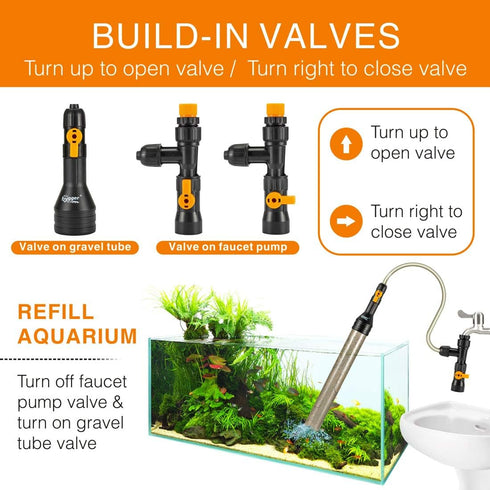 hygger Bucket-Free Aquarium Water Change Kit with Auto Siphon Pump, Gravel Cleaner, and 49-FEET Hose