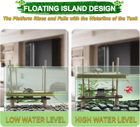 Small Floating Basking Platform for Aquatic Turtles, Decorative Aquarium Dock with Ramp Ladder