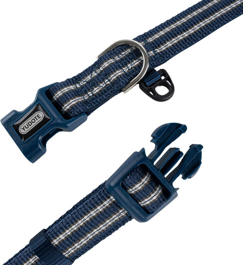 Reflective Nylon Dog Collar - Adjustable Blue Neoprene Padding for Small Dogs (Neck 9.8"-15")