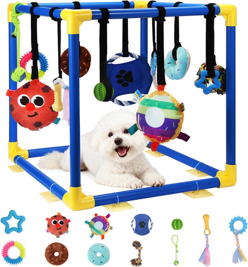VYNALTIX Puppy Play Gym with 12 Toys, Removable Dog Enrichment Playground, Interactive Indoor