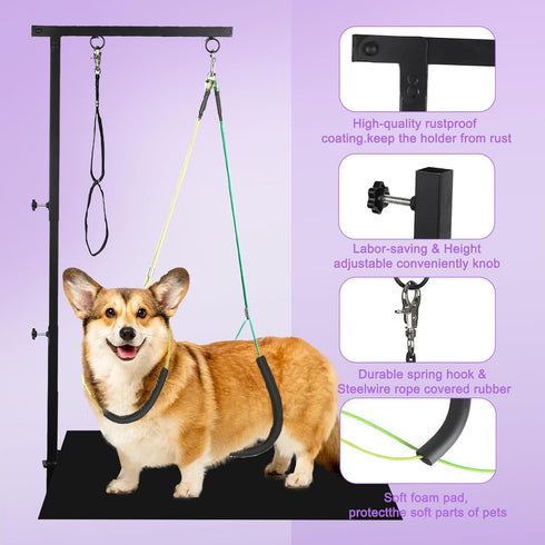 26"-40", Hammock Dog Grooming Arm with Clamp, Adjustable Height Pet Grooming Table Arm with and No-Sit Holder, Dog